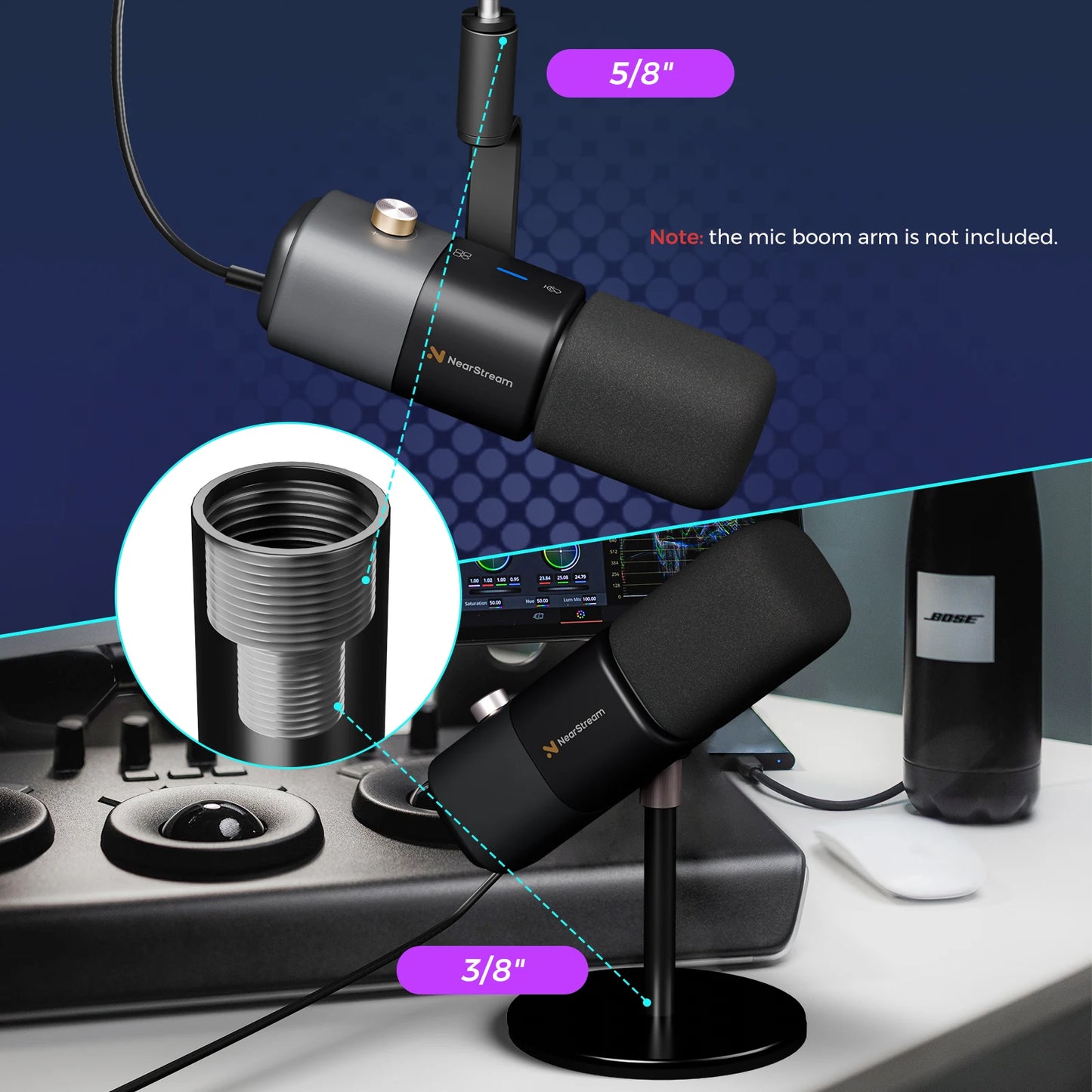 NearStream Professional Microphone Dynamic XLR USB Mic Desktop US Local Shipping Plug-and-Play for Gaming Studio Streaming
