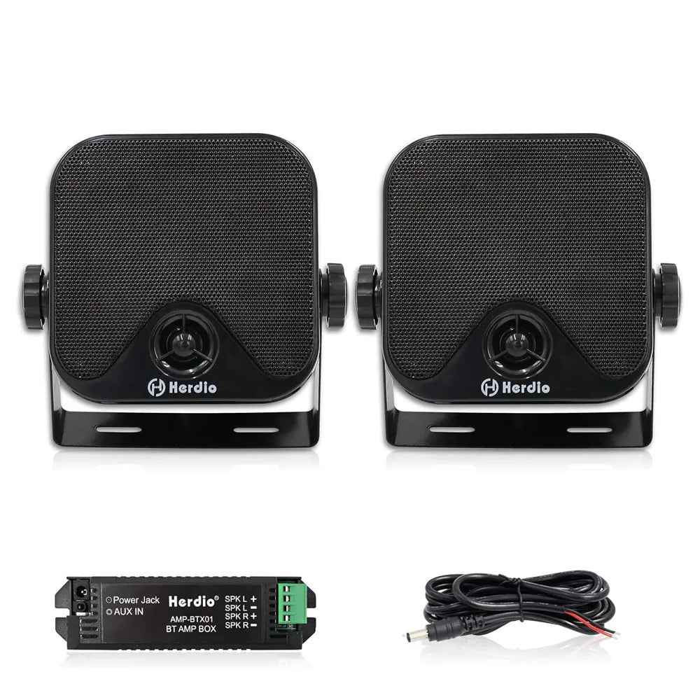 Herdio 4'' 100W Heavy Duty Waterproof Boat Marine Bluetooth Speakers Surface Mounted For Camper Skid Steer ATV UTV RZR Golf Cart