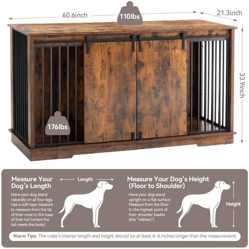 Dog Crate Furniture, 60.6 inch Dog Kennel Furniture with Removable Divider, Small Medium Breeds, TV Stand, Side Table, Display S