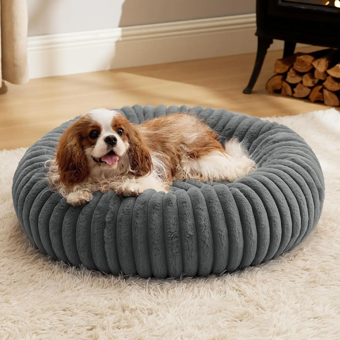 Donut Large Dog Bed 30x30x8 inches with Waterproof Dog Blankets for Medium Dogs 30'x40', Warm Grey