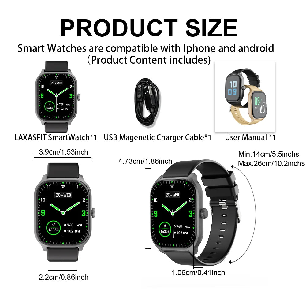 LAXASFIT 2025 New Smart Watch Men's Women's Bluetooth Call Voice Assistant 100+ Sports Functions IP68 Waterproof Smartwatch