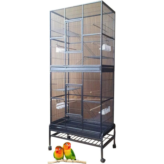 74" Large Double Separate Stackable Wrought Iron Breeding Bird Flight Parrot Cockatiel Conure Breeder Cages Side Nesting Doors D
