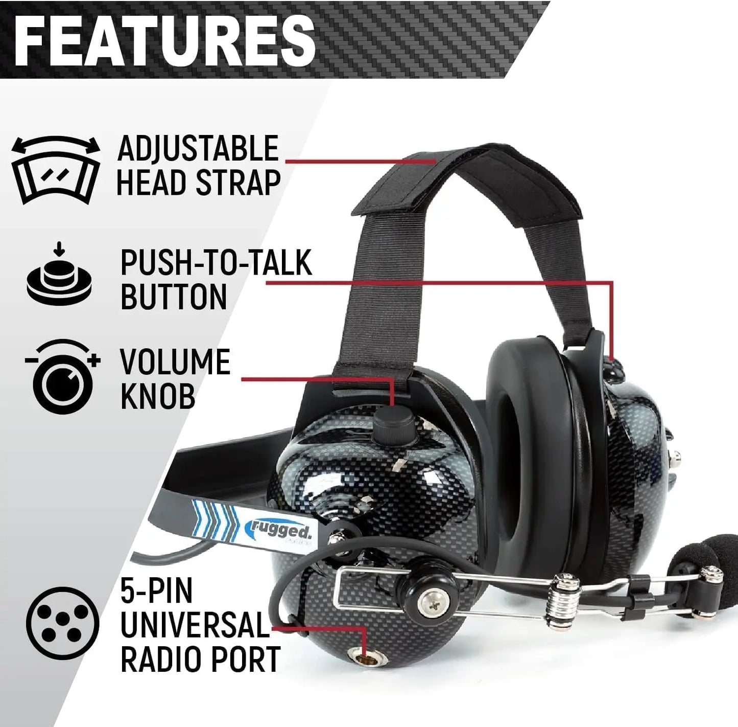 Behind The Head Headset for Racing Radios Industrial Electronics Features Noise Reduction Volume Control 5 Pin Connection