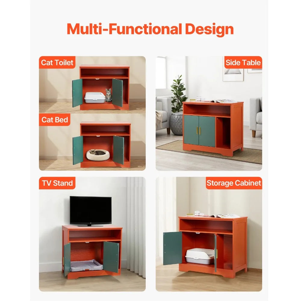 Concealed Cat Litter Box Cabinet with Shelf & Storage