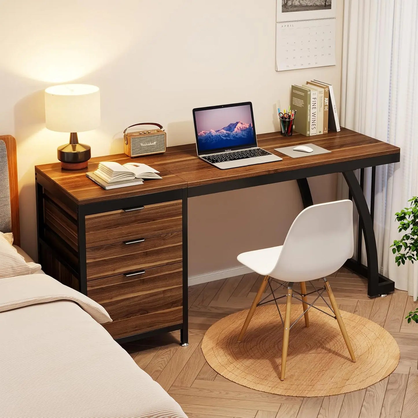 59 Inch Computer Desk with 3 Drawers, Study Writing Table Workstation with File Storage, Home Office Desks with Large Desktop