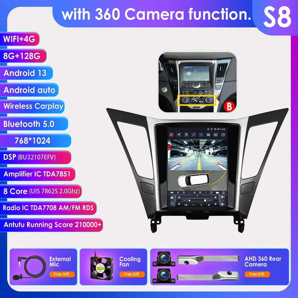 9.7"7862 Andriod 13 Car radio for Hyundai Sonata YF 8 2010-2018 multimedia player GPS navi Stereo 4G Carplay 2din SWC Autoradio