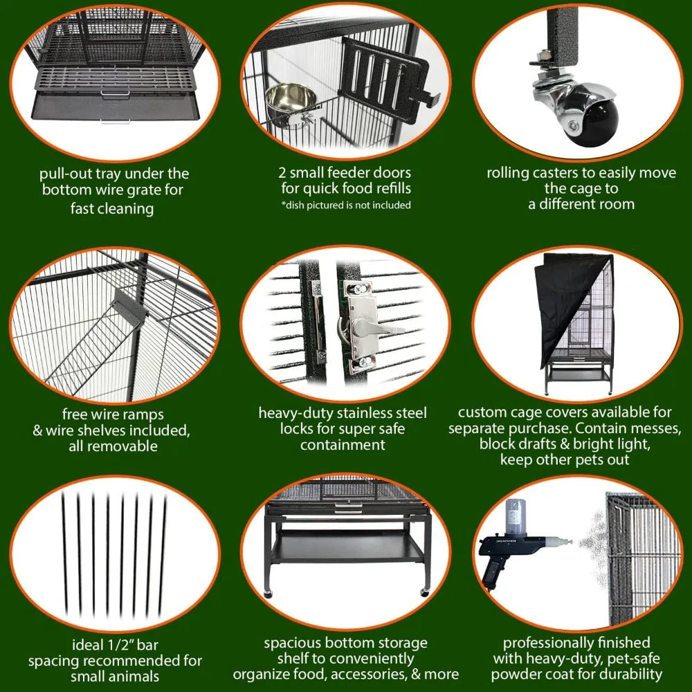 Madagascar Cage - 60" Tall Durable Spacious Metal Cage - for Sugar Gliders, Squirrels, Marmosets & Other Small Pets