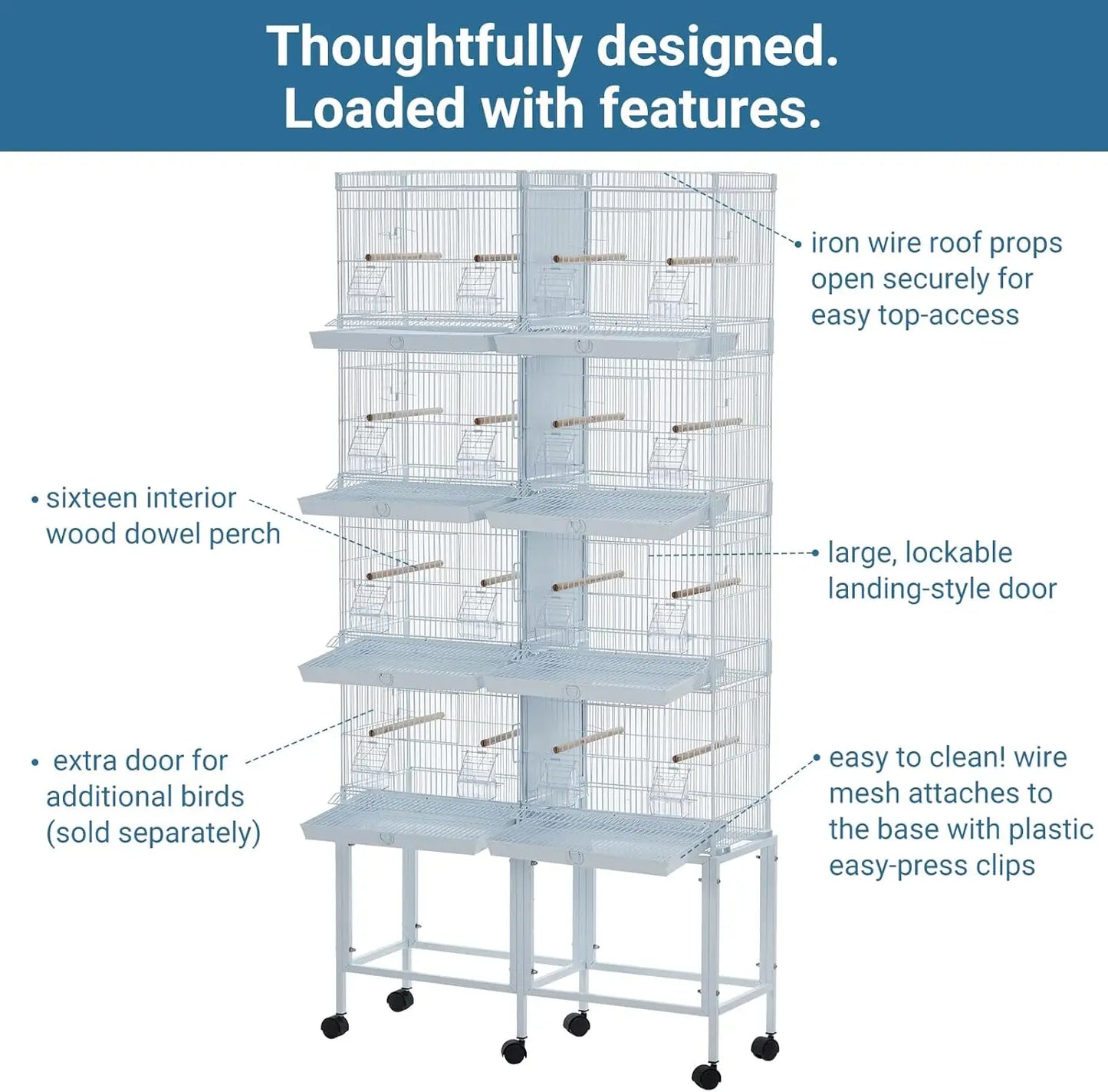Breeding Bird Cage, Parrot Cage, Stackable Center Divided Breeder,Seperate Removable Tray, Removable Divider, Lockable Caster, f