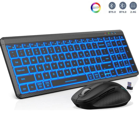 Jomaa RGB Backlit Silent Wireless Keyboard and Mouse Combo 2.4G Dual Mode Rechargeable Wireless Keyboard Mouse set for Desktop/L