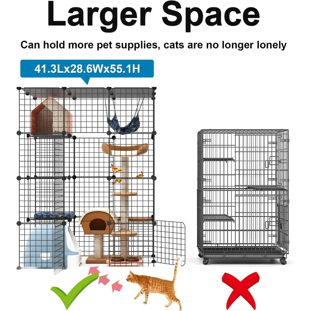 Large Cat Cage Enclosure Indoor DIY Cat Playpen Detachable Metal Wire Kennels Crate 2x3x4 Large Exercise Place Ideal for 1-3 Cat