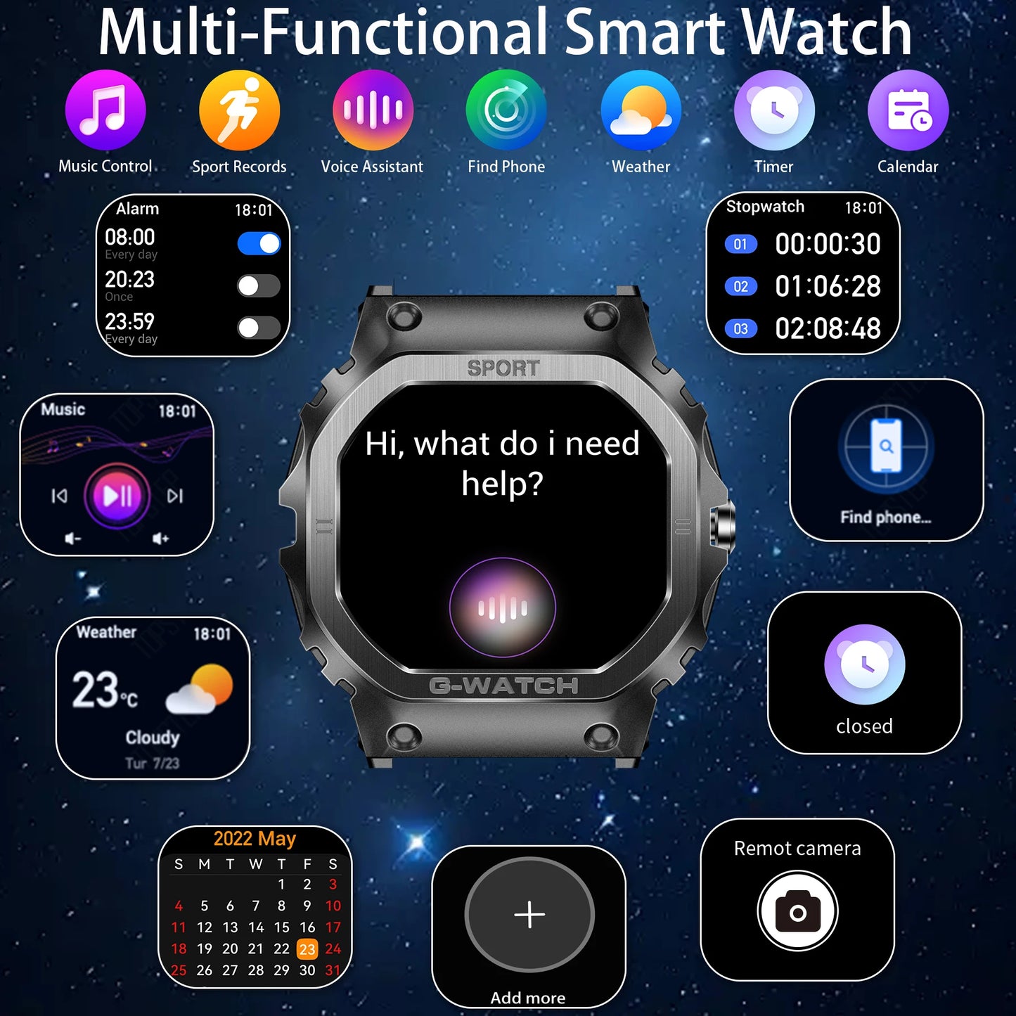 Unisex Smart Watch,1.57"Sports Smartwatch with Wireless Call/Flashlight,Fitness Watch,Ideal Gift for Fitness/Outdoor Enthusiasts