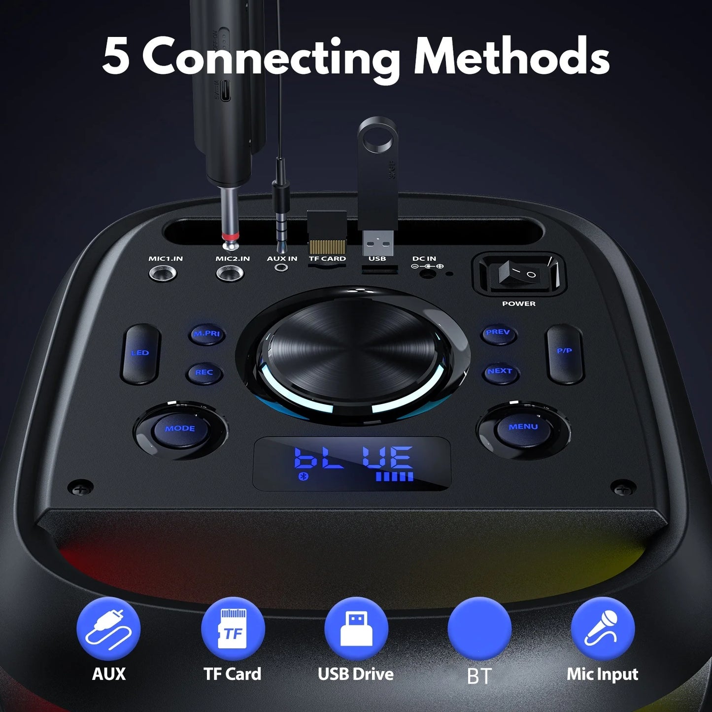Karaoke Machine with 2 Wireless Microphones, Portable Bluetooth Karaoke Speaker for Outdoor, Big Party Speaker with Disco Lights