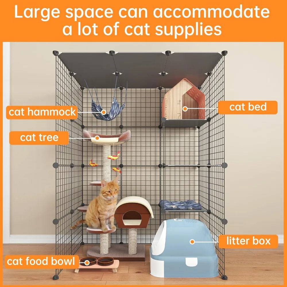 Large Cat Cage Enclosure Indoor DIY Cat Playpen Detachable Metal Wire Kennels Crate 2x3x4 Large Exercise Place Ideal for 1-3 Cat