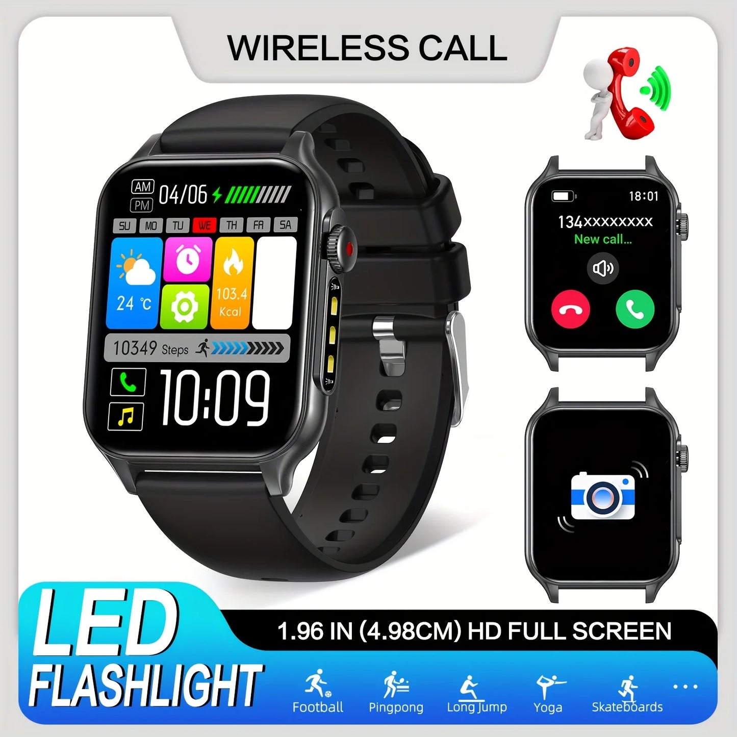 LaNikar New Smart Watch P6 Max 1.96" HD Large Screen Men And Women With LED Flashlight Bluetooth Call Fashion Sports Watches
