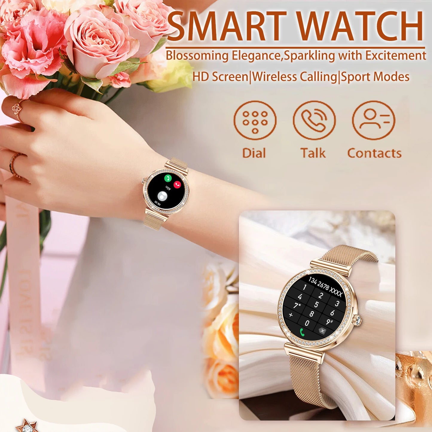 Women Smart Watch(Wireless Calls),1.29" Touchscreen Smartwatch for iPhone/Android with Sport Modes, Women Function/Perfect Gifts