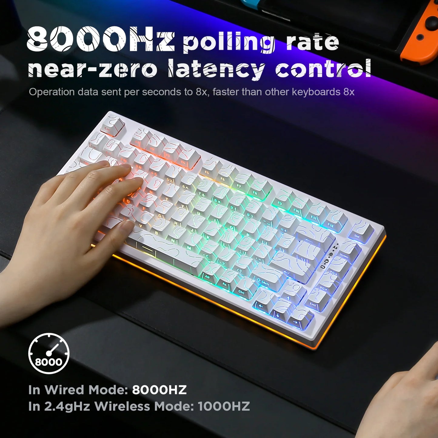 YUNZII RT80 Hall Effect 8K Rapid Trigger Gaming Mechanical Keyboard, 82-Key Wireless Adjustable Actuation Magnetic Hot Swap Keeb