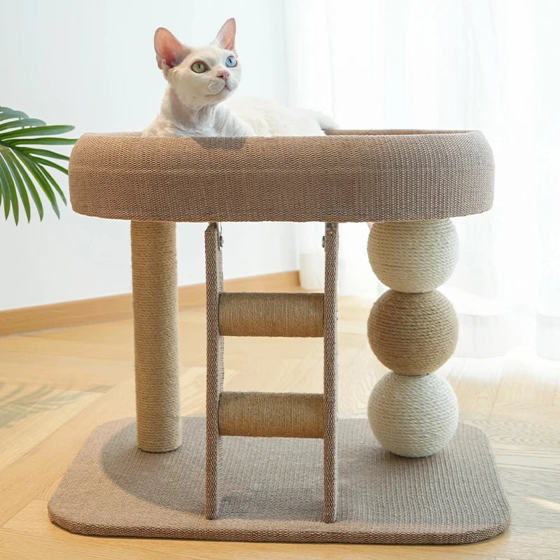 Large Indoor Cat Climbing Frame, Tower Bed with Ice Mat, Hanging Sisal Ball, Suitable for Kittens and Adult Cats