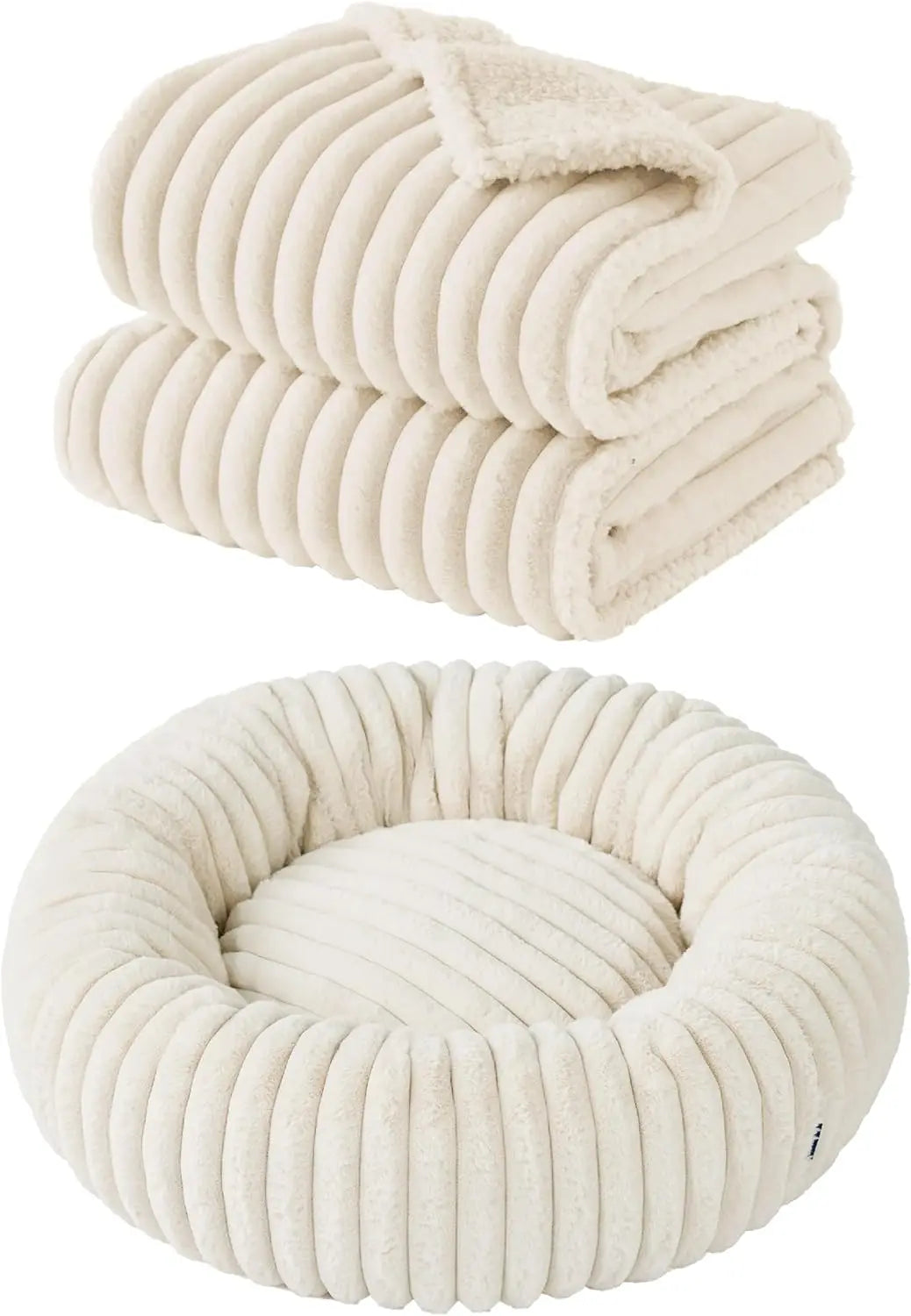 Donut Large Dog Bed 23x23x7 inches with Waterproof Dog Blankets for Medium Dogs 25'x35', Cream
