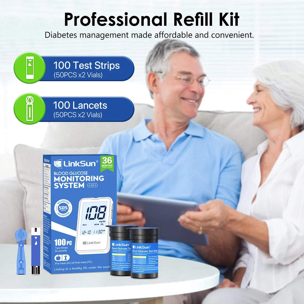 Blood Glucose Meter LinkSun G-425-3 Glucometer 50/100pcs Diabetes Tester Blood Sugar Monitor Digital Glucosemeter Complete Kit