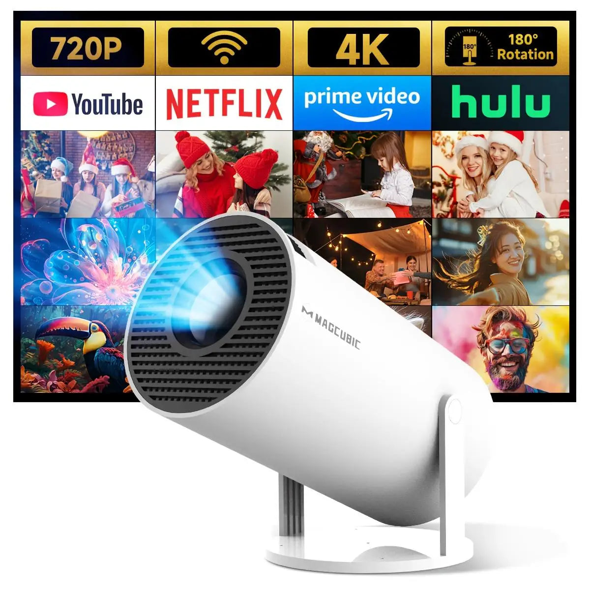 Magcubic  PRO 4K Ultra HD Projector - for Android 11, Allwinner H713, Wireless 5.0, 1280x720P Support, 180° Adjustable Viewing A