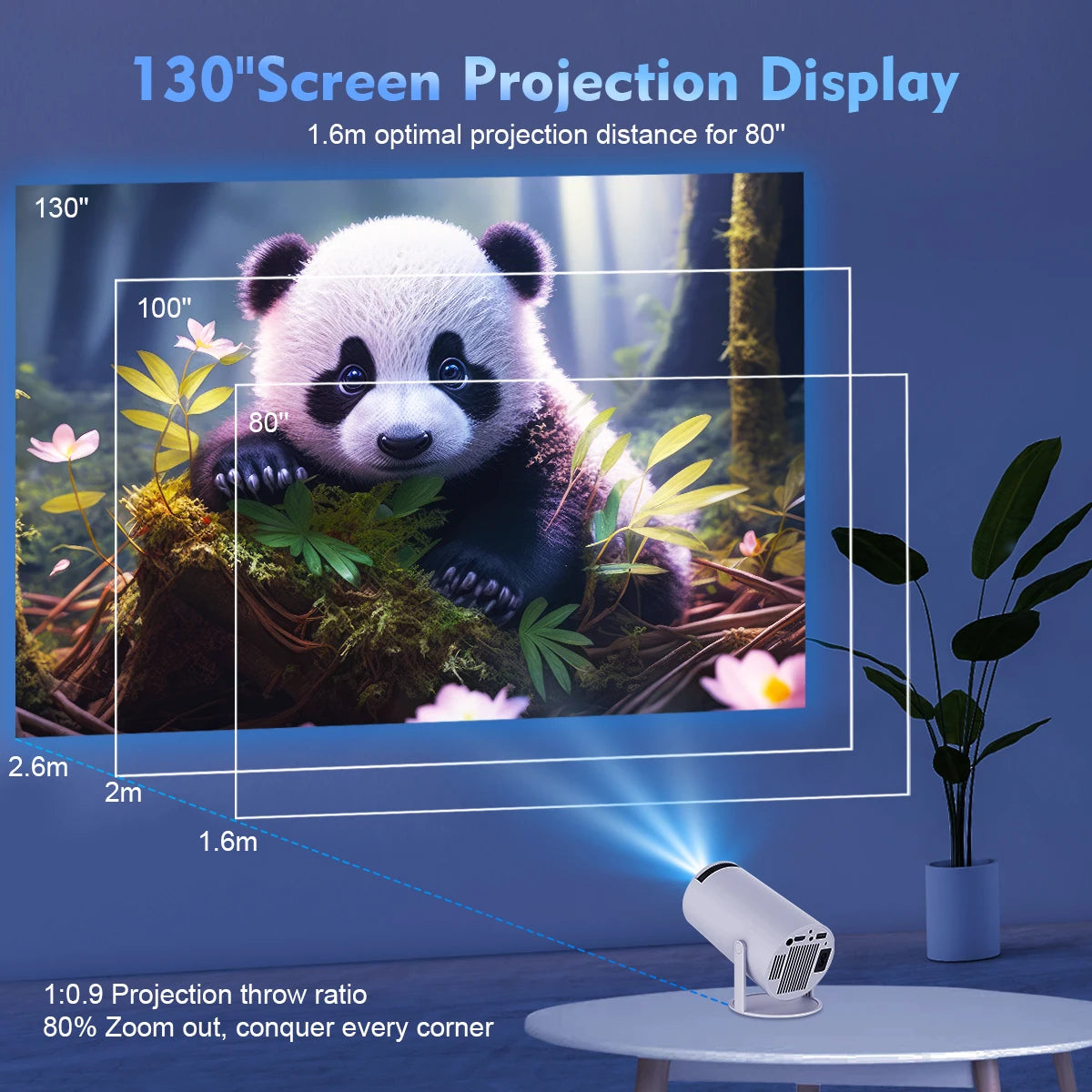 Transpeed Android 11 Wifi6 260ANSI Projector AllwinnerH713 1280*720P 4K180° flexible BT5.0 Home Cinema Outdoor portable Projetor