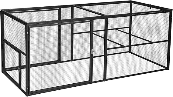 71 Chicken Coop Run Extension Metal Frame with Perches, Outdoor Rabbit Run Duck House Enclosure with Detachable Door