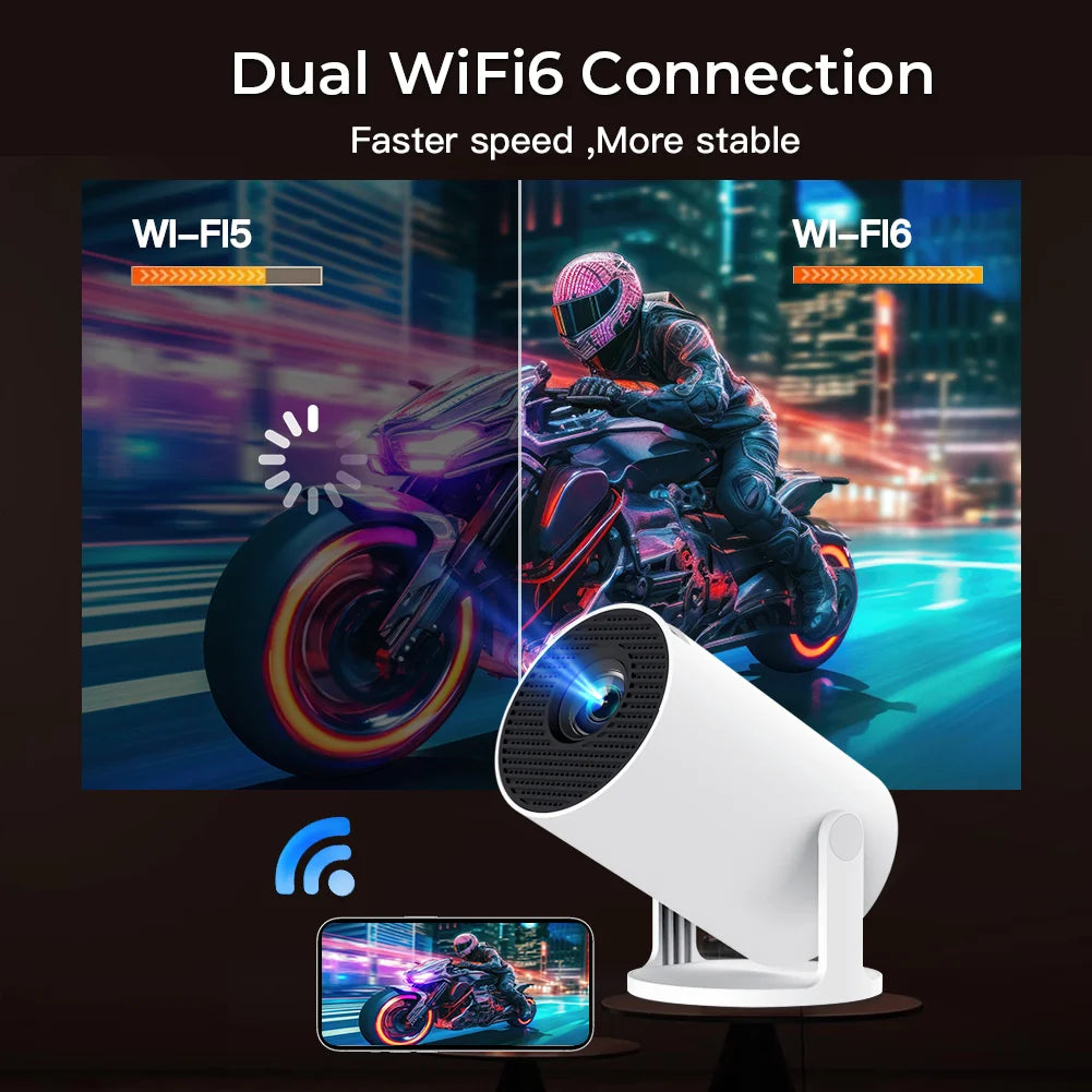 LynCast Projector 4K HD X1BQ Native 720P Android 11 Dual Wifi6 BT5.0 260ANSI 180° Rotatable Home Cinema Office Upgrated HY300