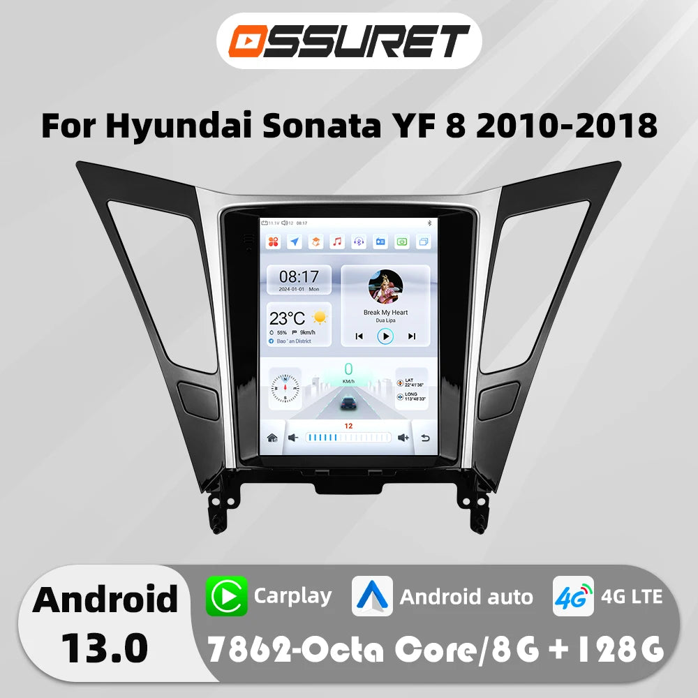 9.7"7862 Andriod 13 Car radio for Hyundai Sonata YF 8 2010-2018 multimedia player GPS navi Stereo 4G Carplay 2din SWC Autoradio