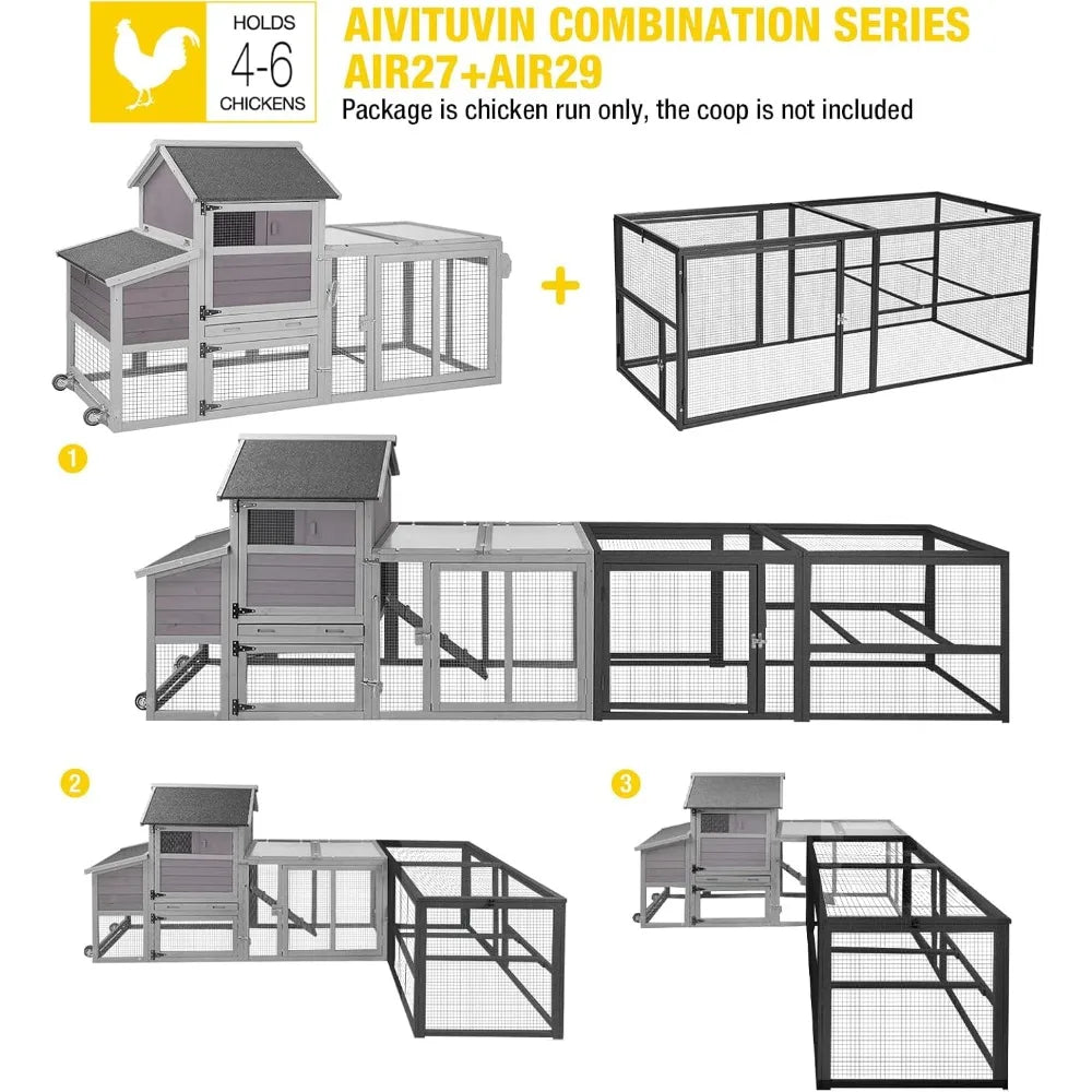 71 Chicken Coop Run Extension Metal Frame with Perches, Outdoor Rabbit Run Duck House Enclosure with Detachable Door