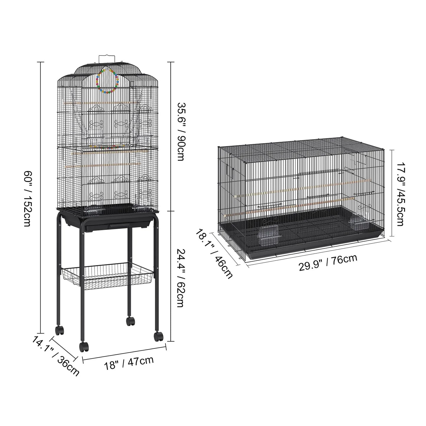 60", 30" Flight Bird Cage Metal Large Parakeet Cages for Cockatiels Parrot