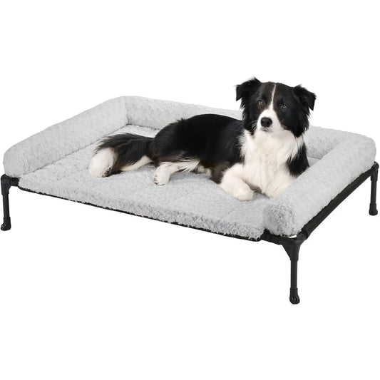 Cooling elevated dog bed add removable deluxe rose plush bolster cushion mat, 41" x 27" washable dog couch bed, raised pe