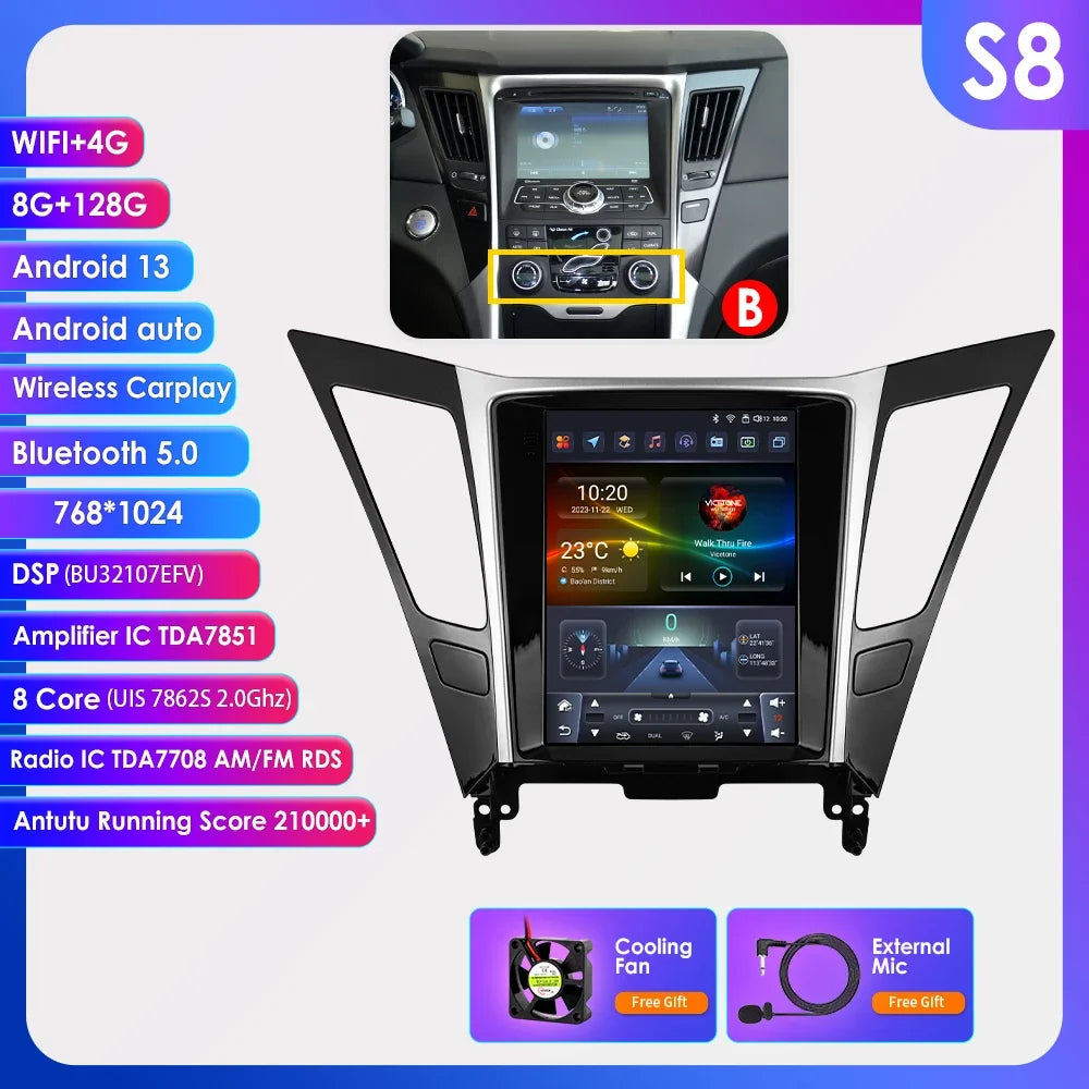 9.7"7862 Andriod 13 Car radio for Hyundai Sonata YF 8 2010-2018 multimedia player GPS navi Stereo 4G Carplay 2din SWC Autoradio