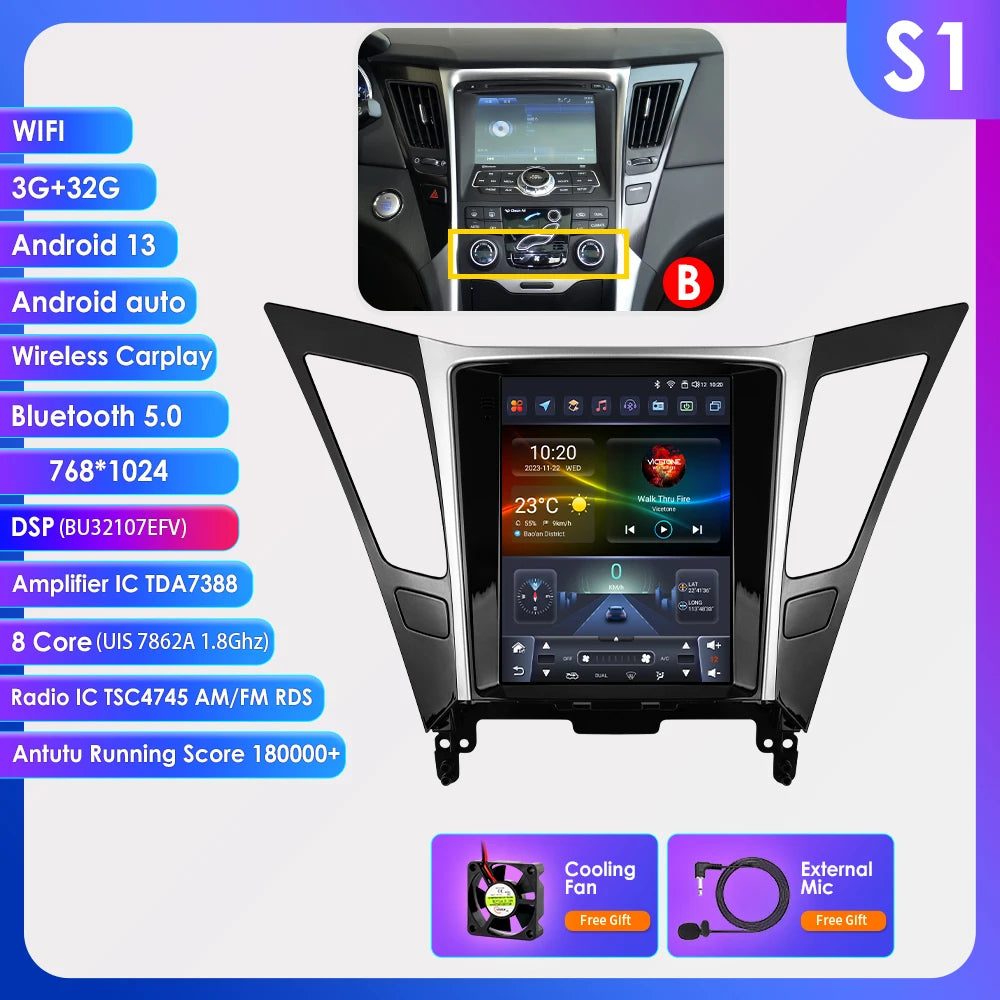 9.7"7862 Andriod 13 Car radio for Hyundai Sonata YF 8 2010-2018 multimedia player GPS navi Stereo 4G Carplay 2din SWC Autoradio