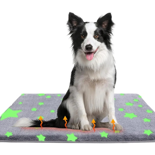 mh mylune home self warming bed mat for large dog, 36"x23" graphene & glow-in-the-dark fabric dog crate mat, removable washable