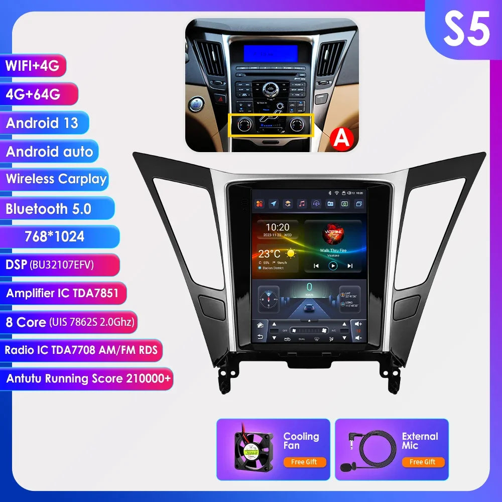 9.7"7862 Andriod 13 Car radio for Hyundai Sonata YF 8 2010-2018 multimedia player GPS navi Stereo 4G Carplay 2din SWC Autoradio
