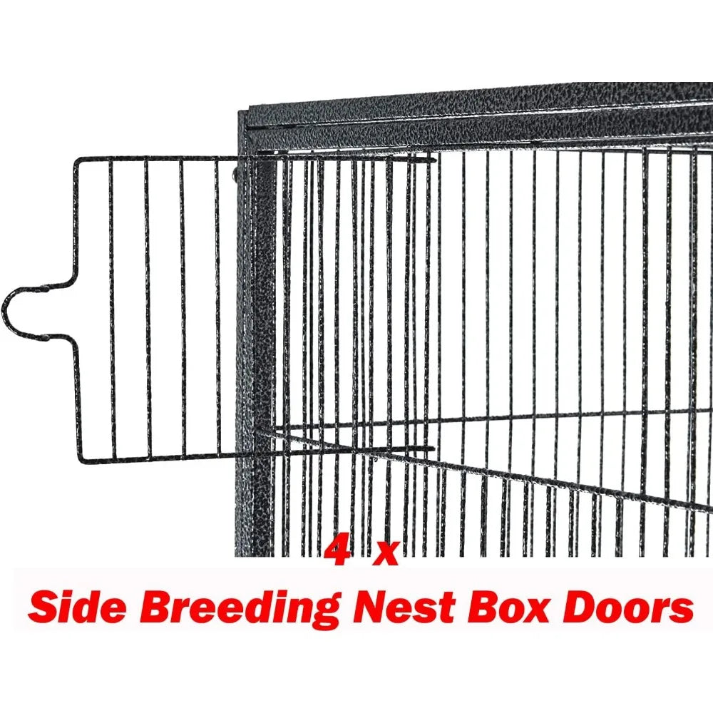 74" Large Double Separate Stackable Wrought Iron Breeding Bird Flight Parrot Cockatiel Conure Breeder Cages Side Nesting Doors D