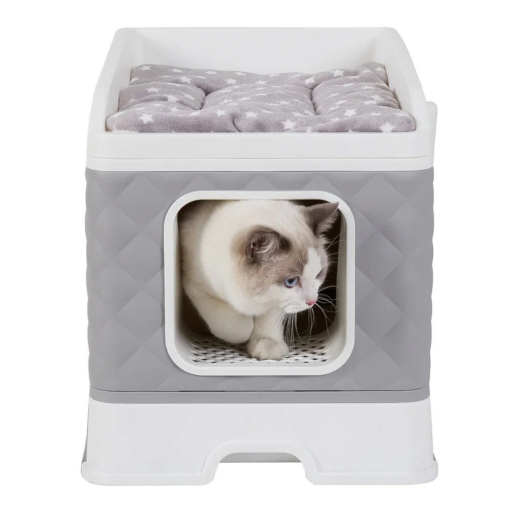 Large Cat Litter Box Enclosure Toilet Pet Hidden Cabinet House Cat Litter Tray Potty with Top Cushion Mat Bed and Litter Scoop