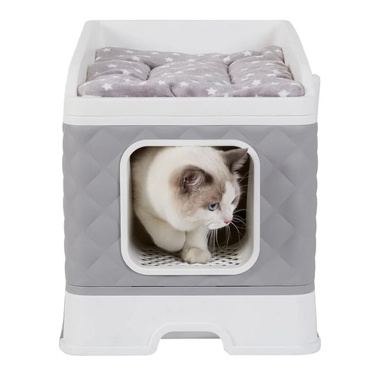 Large Cat Litter Box Enclosure Toilet Pet Hidden Cabinet House Cat Litter Tray Potty with Top Cushion Mat Bed and Litter Scoop