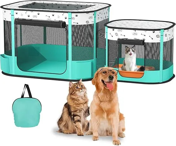 Portable Cat Playpen, Foldable Pet Dog Playpen, for Kitten Puppy Play Pen Indoor/Outdoor, Cats Enclosure Cages Tent with Carryin