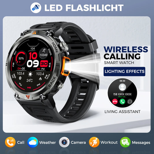 LaNikar KE3 Bluetooth Call Smart Watch Men Full Touch Screen Health Monitor Clock With Flashlight Men SmartWatch For ios Android