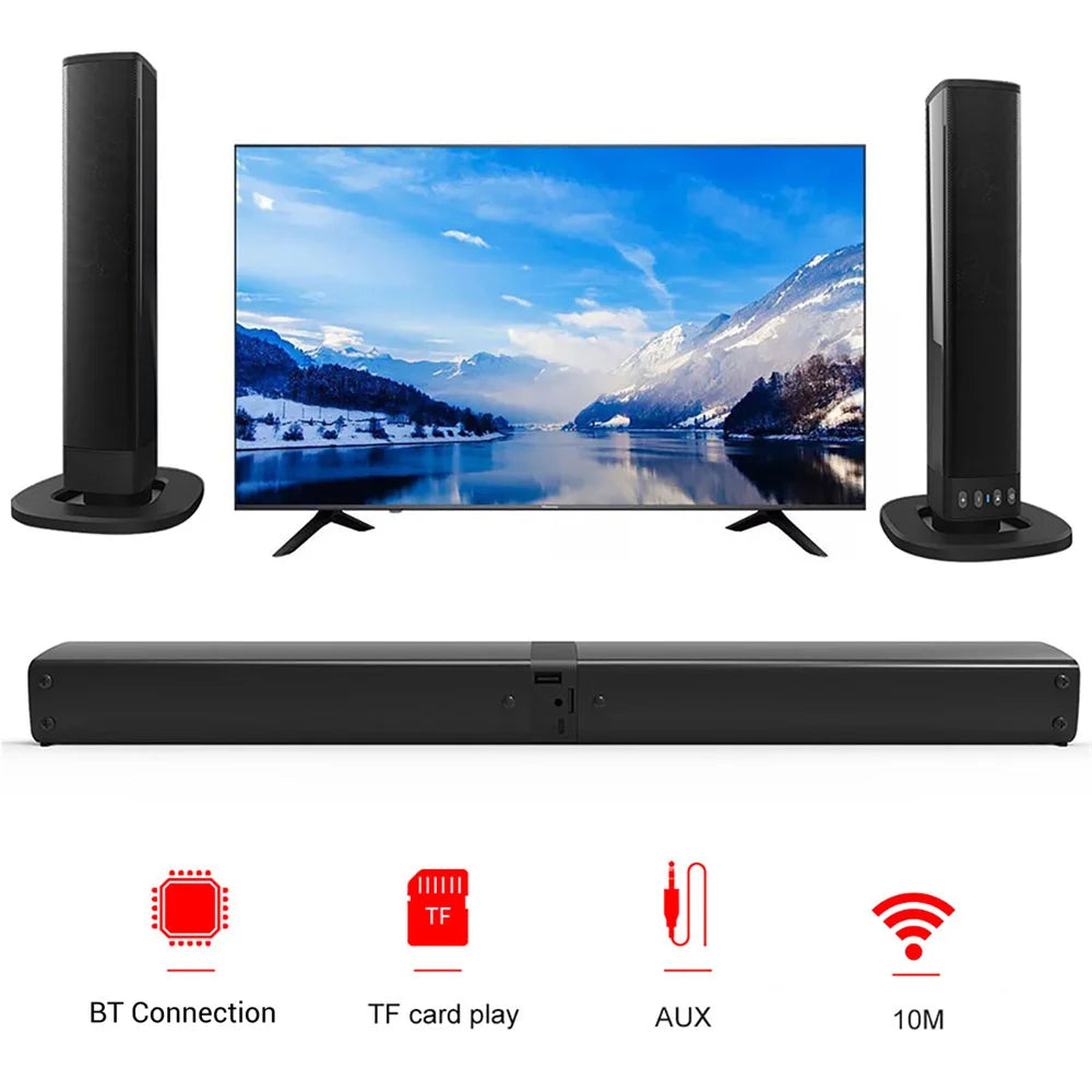 Wireless Bluetooth TV Sound Bar 2 Speaker System Home Theater Subwoofer Soundbar Portable Loud Rechargeable 2 IN1 Speaker