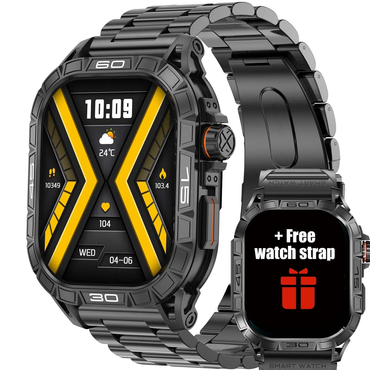 LaNikar New Smart Watch ED Display 100+ Sport Mode With Compass IP68 Waterproof Bluetooth Call Heart Rate Blood Pressure Men K63