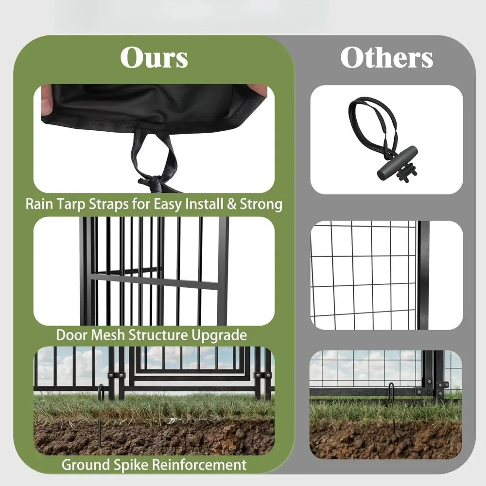 Large Dog Kennel Outside,with Feeding Door, Outdoor Dog Run,Heavy Duty Dog Cage