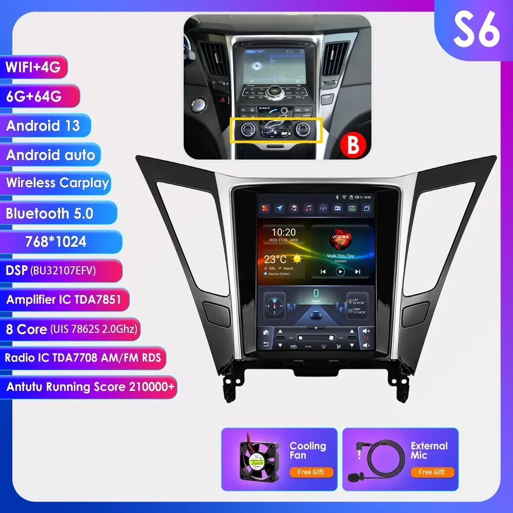 9.7"7862 Andriod 13 Car radio for Hyundai Sonata YF 8 2010-2018 multimedia player GPS navi Stereo 4G Carplay 2din SWC Autoradio