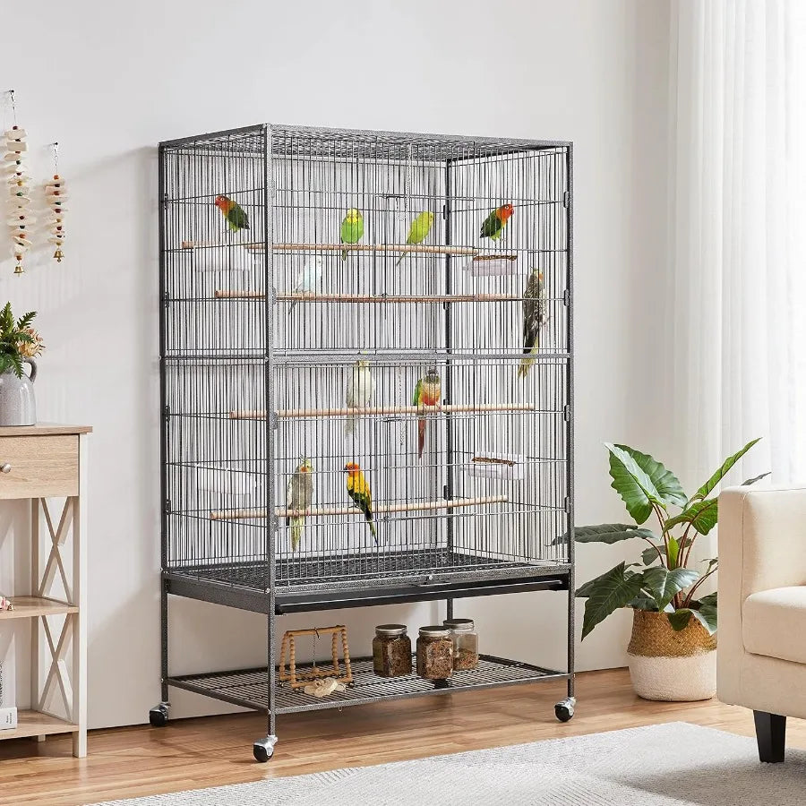 60.5inch Extra Large Metal Bird Cage with Spacious Flight Area Ideal for Cockatiels African Greys Quakers Green Cheek Conures a