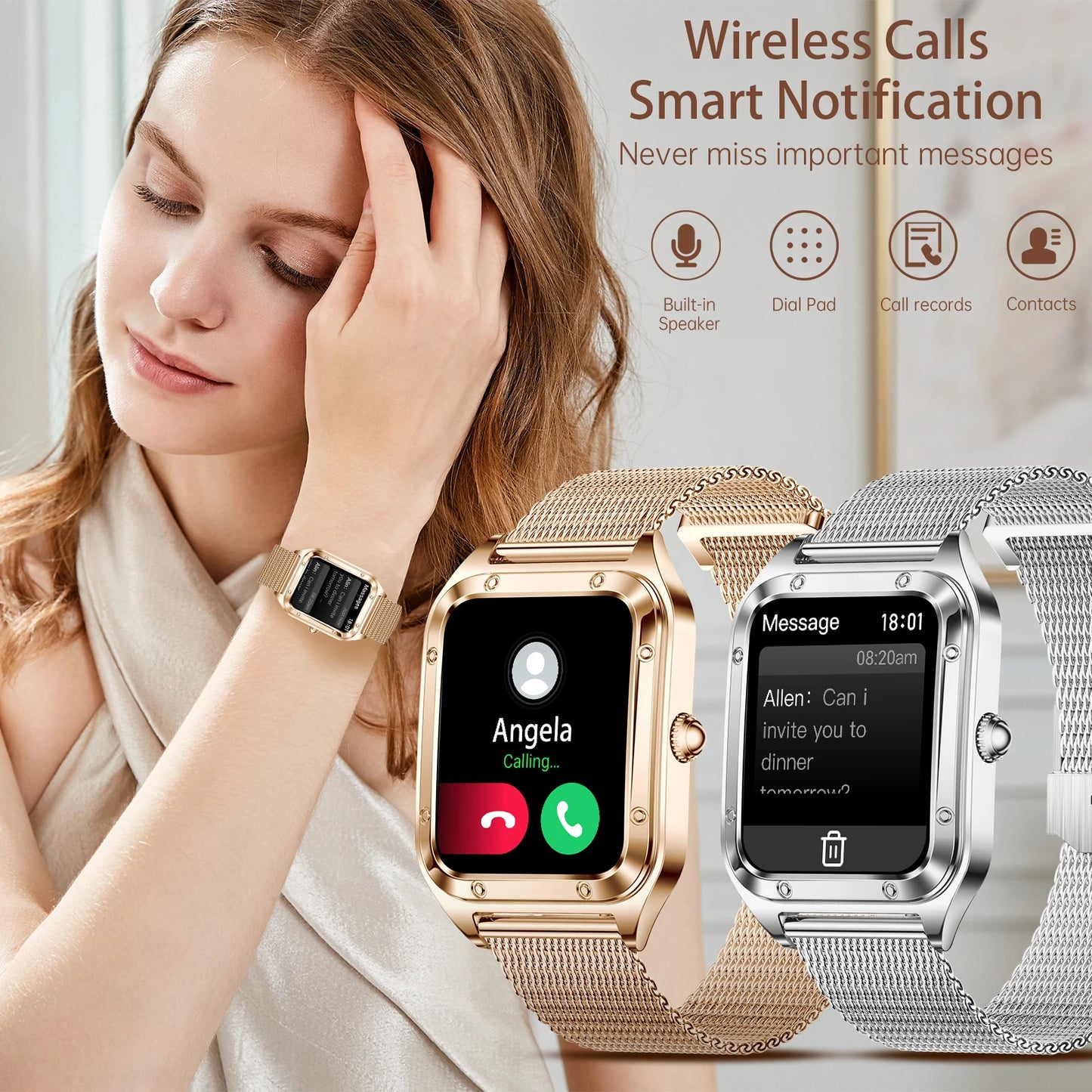 Women Smart Watch(Answer/Make Call)for iPhone/Android, Fitness Tracker/100+Sports Modes/200+Watch Faces/1.59" Screen, Ideal Gift