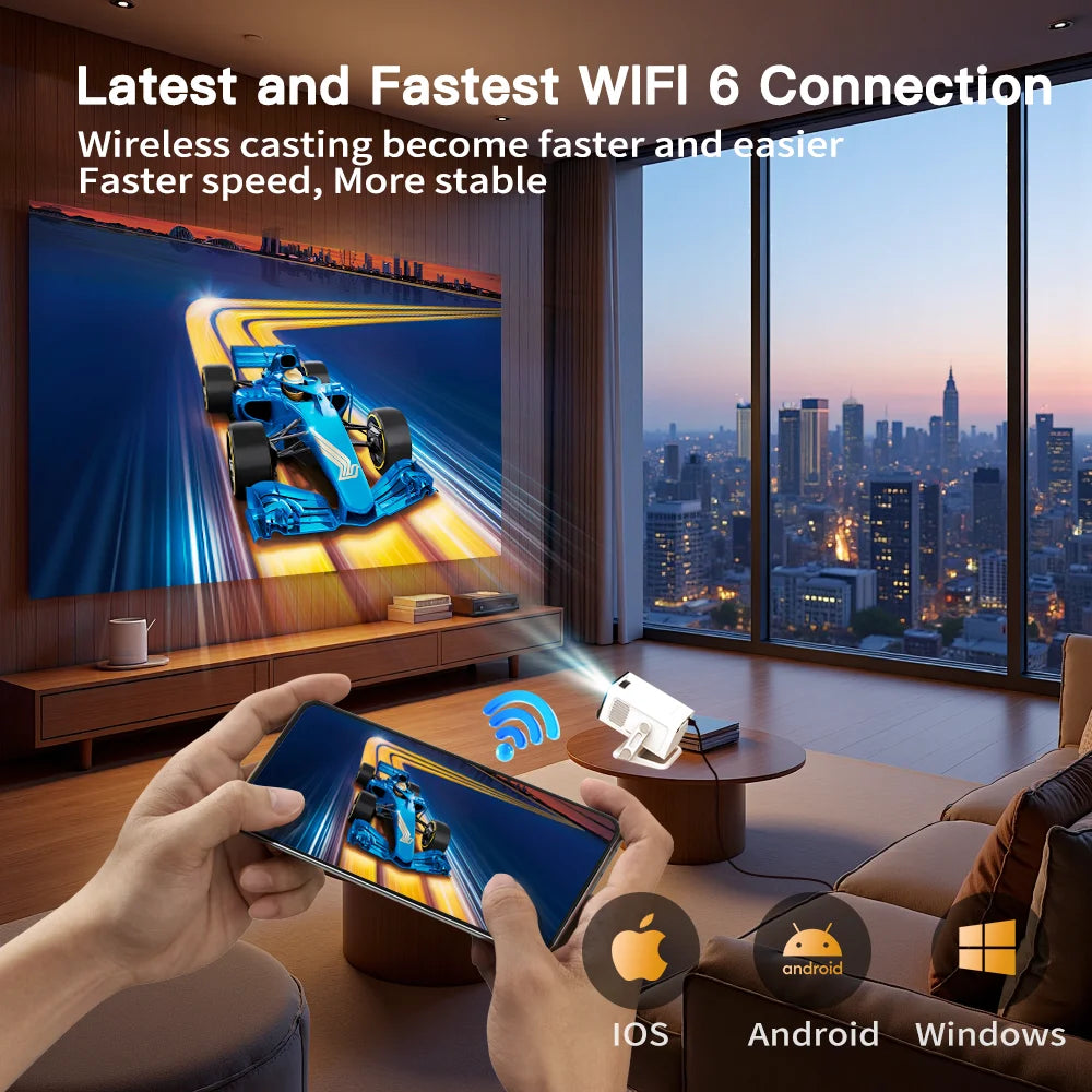 Portable Smart Projector 400ANSI Android 11 MINI Home Beamer Dual WiFi6 BT5.4 Remote Control Projection 4K Support