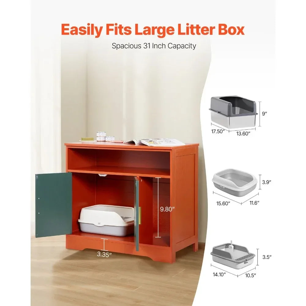 Concealed Cat Litter Box Cabinet with Shelf & Storage