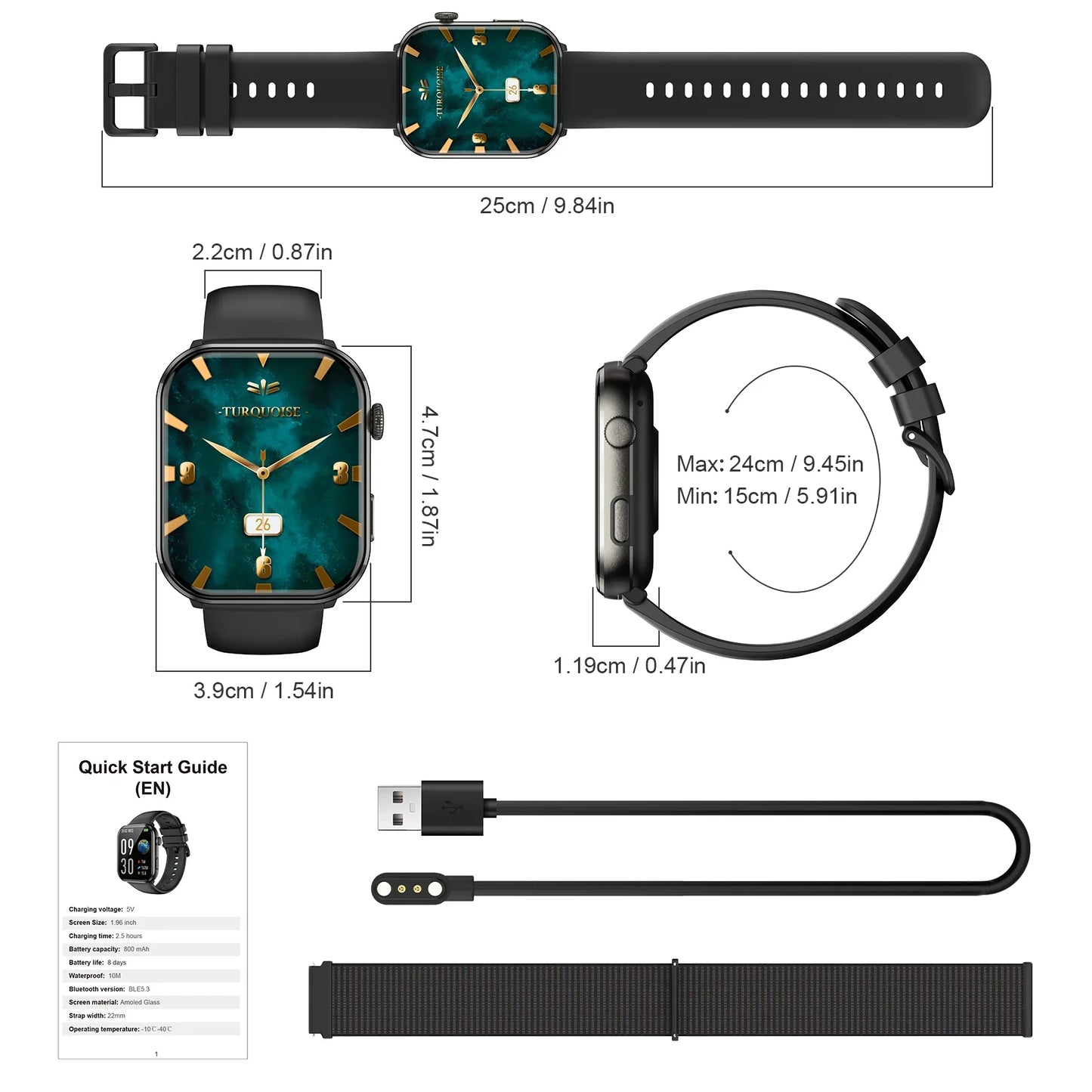 2025 Blackview R60 Smartwatch 1.96‘’ AMOLED HD Display for Men Women Health Fitness Bluetooth Monitoring Sport Smart Watch