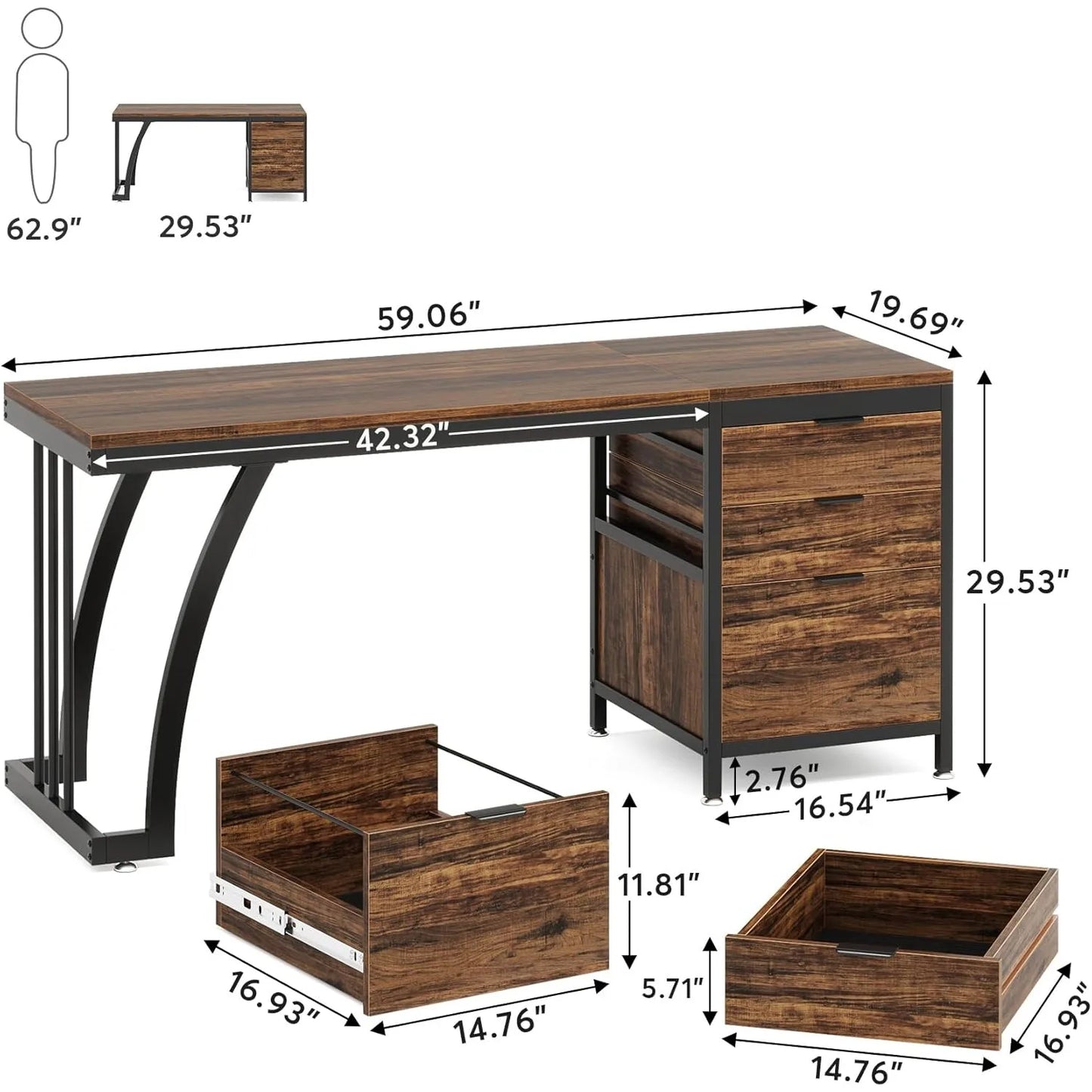 59 Inch Computer Desk with 3 Drawers, Study Writing Table Workstation with File Storage, Home Office Desks with Large Desktop